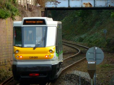 London Midland Class 139-001 approaching Stourbridge Town