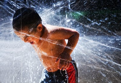 Boy in the water park