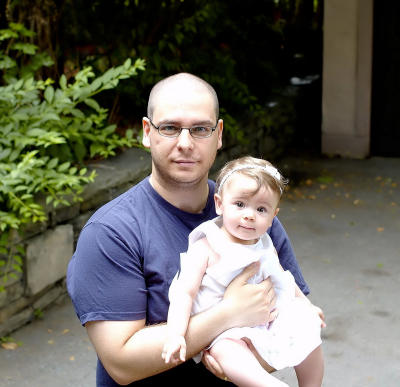 Catherine and Daddy in the backyard