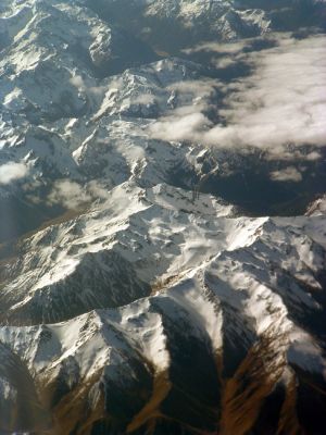 New Zealand from above - snow peaks