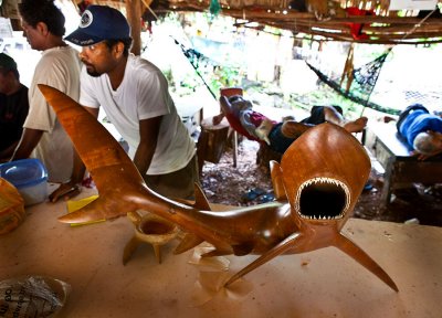 A large shark carving with real shark teeth. IMG_6363.jpg