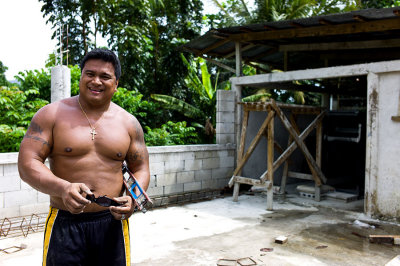 Ferny has the only fitness center on Pohnpei and is expanding it. L1017371.jpg