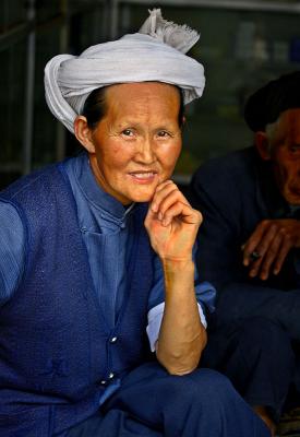 Traditional white headdress of the Miao