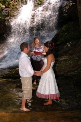 Josh and Kristi on there Wedding Day at Hanging Rock State Park at the lower falls By:Barry Towe Photography
