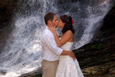 Josh and Kristi on there Wedding Day at Hanging Rock State Park at the lower falls By:Barry Towe Photography