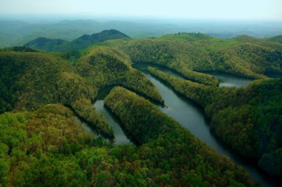 Aerial shots of the Upper Reservoir in Kibler Valley in Patrick Country,Va.{Barry Towe Photography}