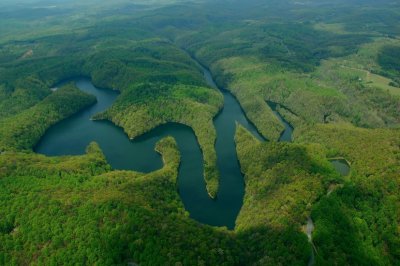 Aerial shots of the Upper Reservoir in Kibler Valley in Patrick Country,Va.{Barry Towe Photography}