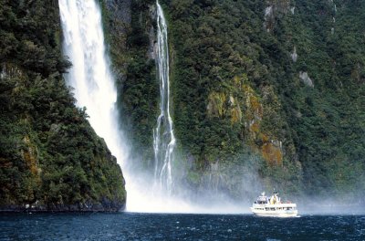 New Zealand Milford Sound Falls.