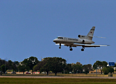 A Mystere Dassault Falcon 50 Lands at Austin Int. Airport.