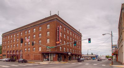 A shot of Downtown showing the imposing Emerson Manor building.