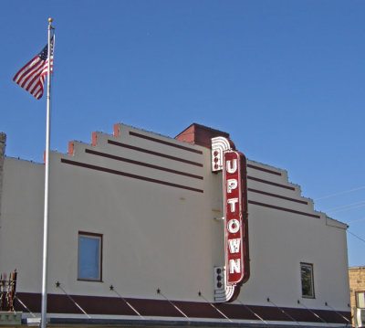 The upper facade of the Uptown Theatre.