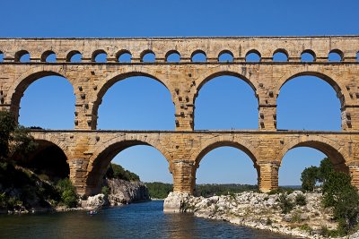 Gard River and Roman Aqueduct Bridge 