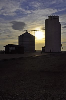 Hyde, CO grain elevator near sunset.