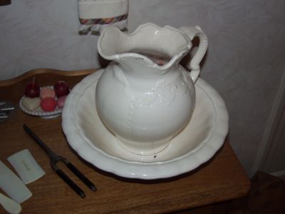 Fern's pitcher and basin on the old dresser