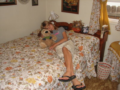 Taylor in Gail's bedroom with her buddy Toompy....