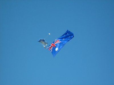 Skydiver with giant Aussie flag, Australia Day