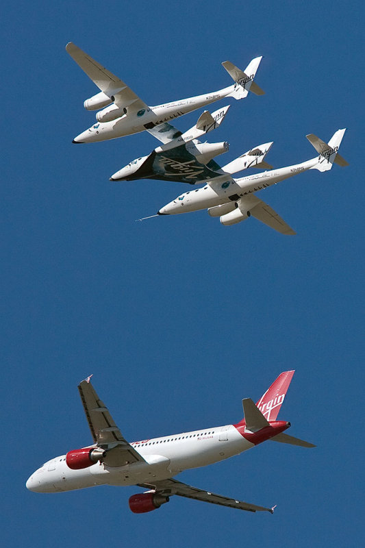 4/6/2011  Virgin Galactic SpaceShipTwo (N339SS) and the White Knight Two (N348MS) with Virgin America Airbus A320-214 N635VA