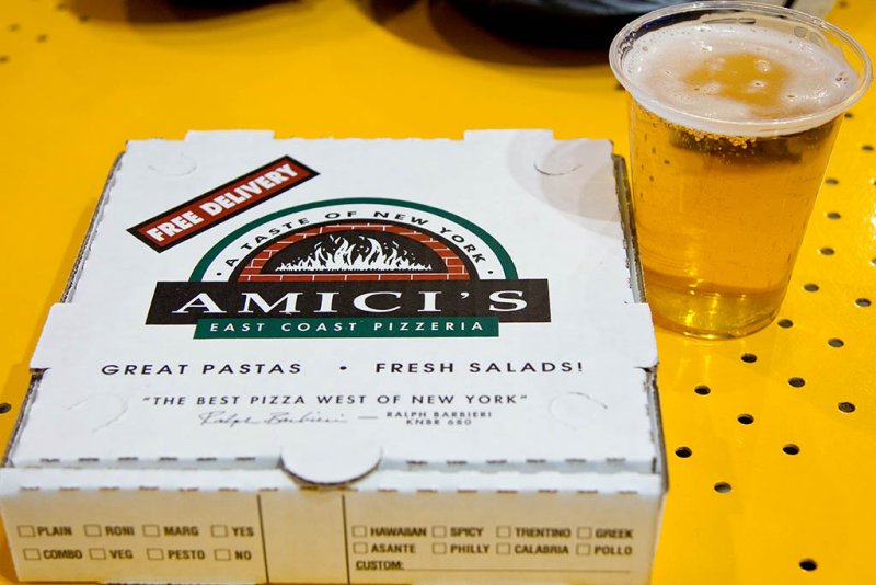 Amici's Pepperoni Pizza and a Molson Canadian beer for dinner
