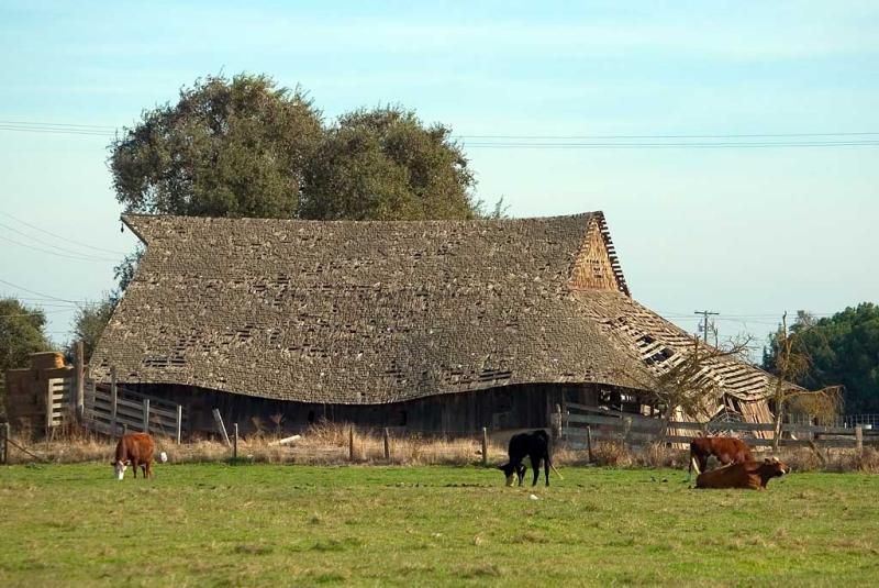 An interesting dilapidated barn at  a Stockton off ramp