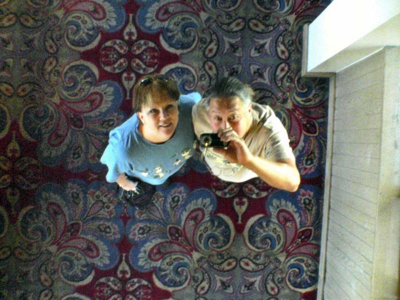 Gail and Elliot in the ceiling tiles at the Nugget in Sparks