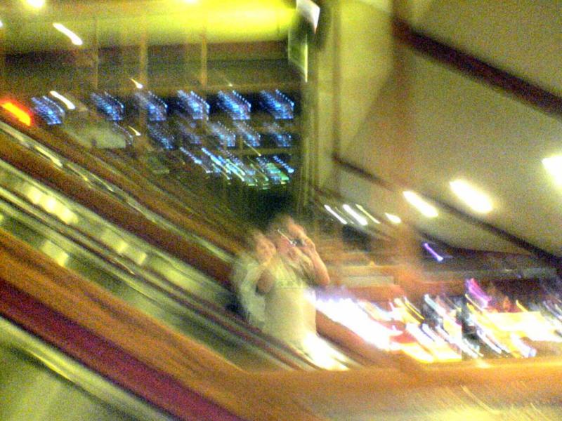 Riding the escalator in the Cal Neva casino