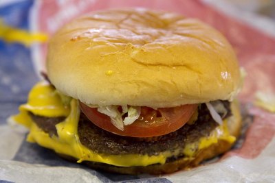 Dairy Queen BeltBuster with cheese, bacon and sliced jalapenos Hamburger