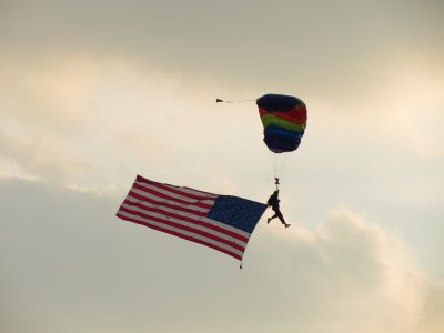 Paratrooper brings the Flag into Bristol.