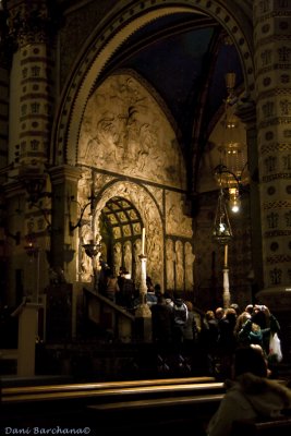 line for the the black statue of Our Lady of Montserrat