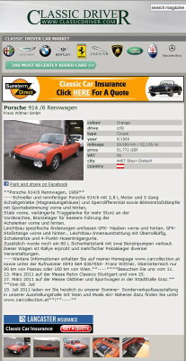 1970 Porsche 914-6 sn 914.043.0000 2011/Apr Asking 51,772 GBP