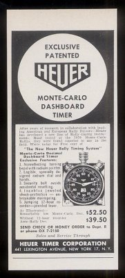 1960 Tag Heuer Monte Carlo dashbord timer stop watch ad