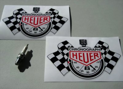 Pair of Heuer stopwatch 8 in. sticker decal