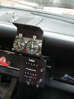 Halda Twinmaster and Heuer Stopwatches installed in a 911