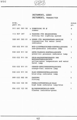 956 Porsche Instruments Lamps Part Numbers Page (Ernie Wilberg)