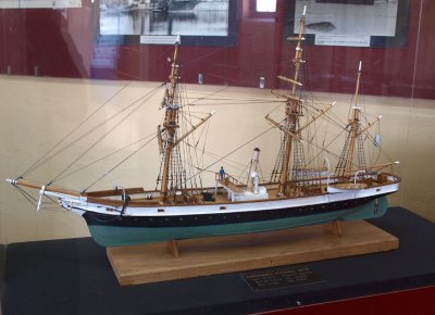 Ship model in museum display
