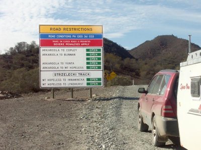 Sign on road leaving Arkaroola