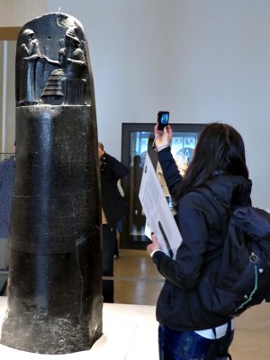 Photographer and Stele of Hammurabi  - Babylonian - (ca 18th c. BCE)