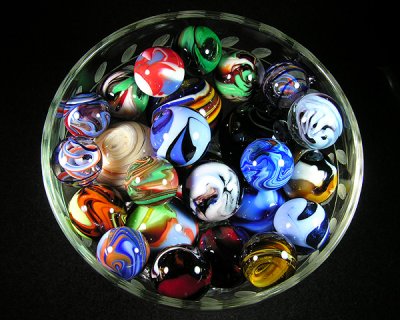 I bought them, and display the marbles in this little candy dish.