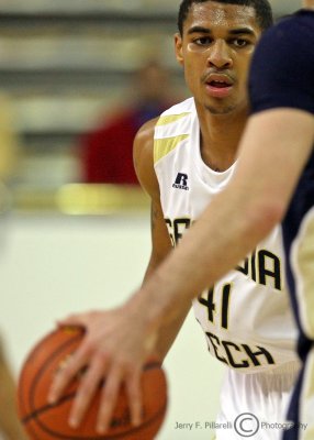 Georgia Tech G Rice fronts a Chattanooga player
