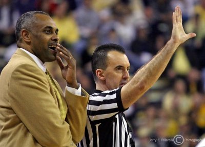 Georgia Tech Yellow Jackets Head Coach Paul Hewitt has a conversation with a referee