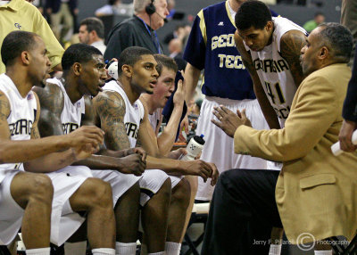 Georgia Tech Yellow Jackets Head Coach Paul Hewitt talks to his team during a timeout