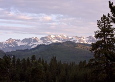 The view at dusk from outside my cabin at the Flagg Ranch just north of the park