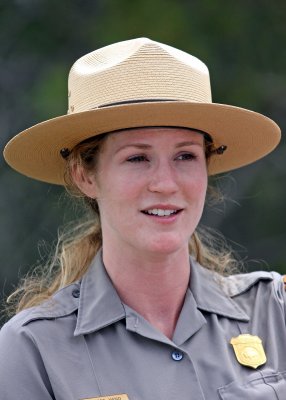 A Yellowstone National Park Ranger at Mammoth Hot Springs