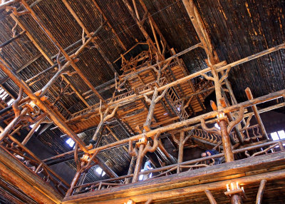 Looking up from the lobby of Old Faithful Lodge in Yellowstone National Park