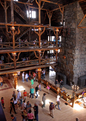 The lobby of Old Faithful Lodge in Yellowstone National Park