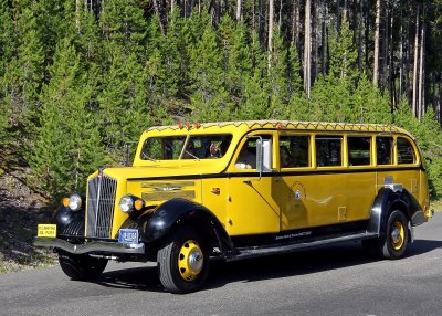 1934 White Tour Bus in Yellowstone National Park