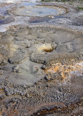 Surface features in the Yellowstone National Park Upper Geyser Basin