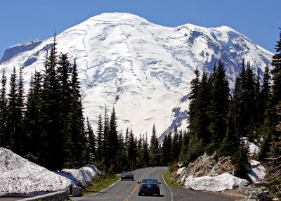 Road to the summit in Mount Rainier National Park