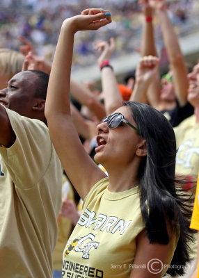 Yellow Jackets fan cheers on the team