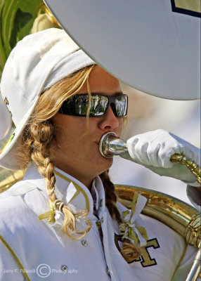 Jackets tuba player during halftime festivities