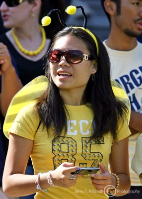 Georgia Tech fan decked out as a Yellow Jacket to support the team